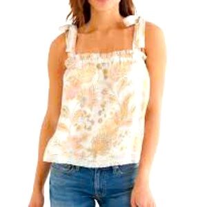 Lucky Brand Boho Tie Shoulder Sleeveless Crochet Lace Trim Top size XL NWT